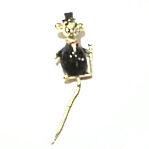 Vintage Mid Century Tuxedo Mouse Scatter Pin Brooch Gold Tone Figural Novelty - Picture 1 of 5